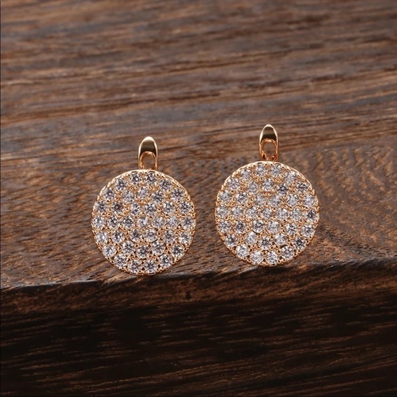 Rose Gold Full Micro Pave Round Earrings - Picture 2 of 9